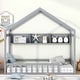 preview thumbnail 2 of 8, Gray Pine Wood Playhouse Bed with Roof, Fence & Storage Shelf
