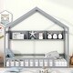 preview thumbnail 30 of 36, Wooden House Bed with Storage Shelf, Kids Bed with Fence & Roof Gray - Twin