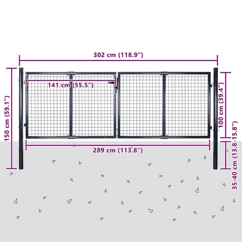 vidaXL Mesh Garden Gate Galvanised Steel 118.1x39.4" Grey - 120.5 x 59.1"