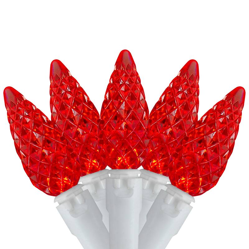LED C6 Faceted Christmas Lights - Red - 22.5' White Wire - 70ct
