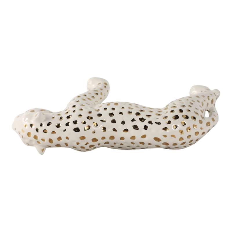 Ceramic Leopard Decorative Figurine - White and Gold