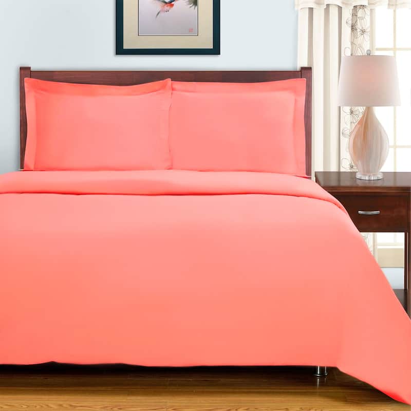 Superior 300-Thread Count Solid Egyptian Cotton Duvet Cover Set - Coral - King - Cal King