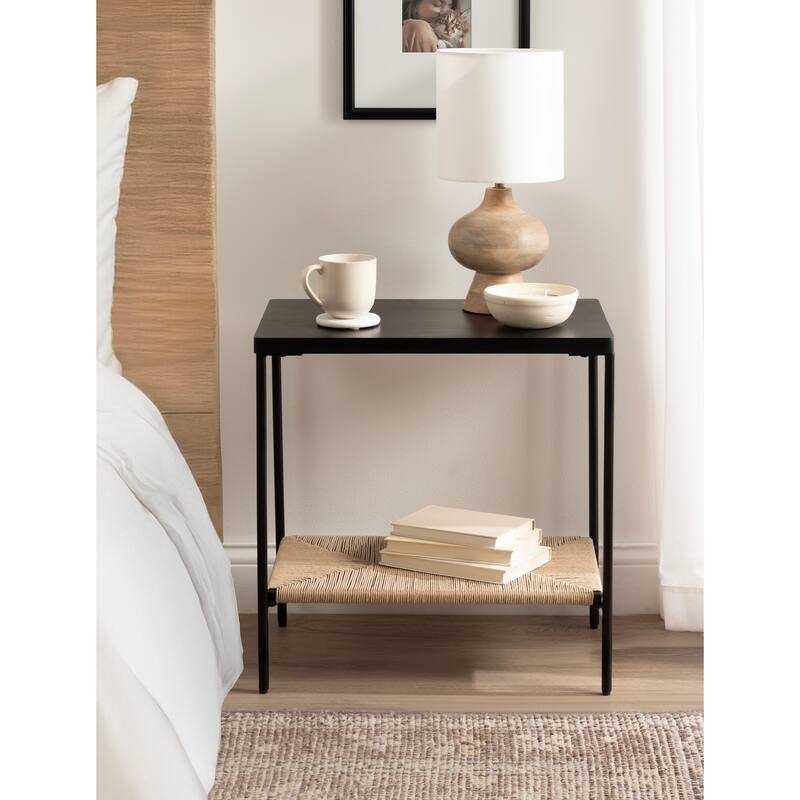 Kate and Laurel Mandell Wood and Natural Woven Side Table - 22x14x22