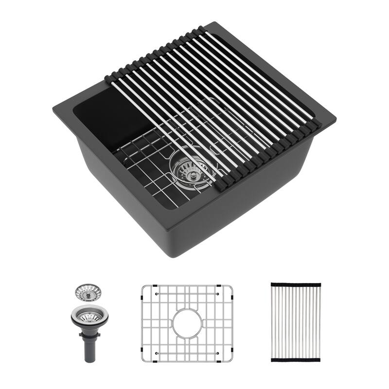 17.71"x15.74" White/Black Granite Composite Undermount Kitchen Sink - Black