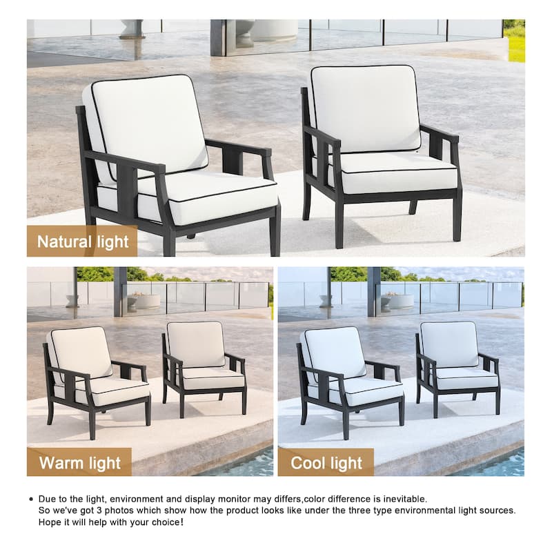 Set of 2 Outdoor Teak Wood Armchairs with Cushions, Patio Club Chairs