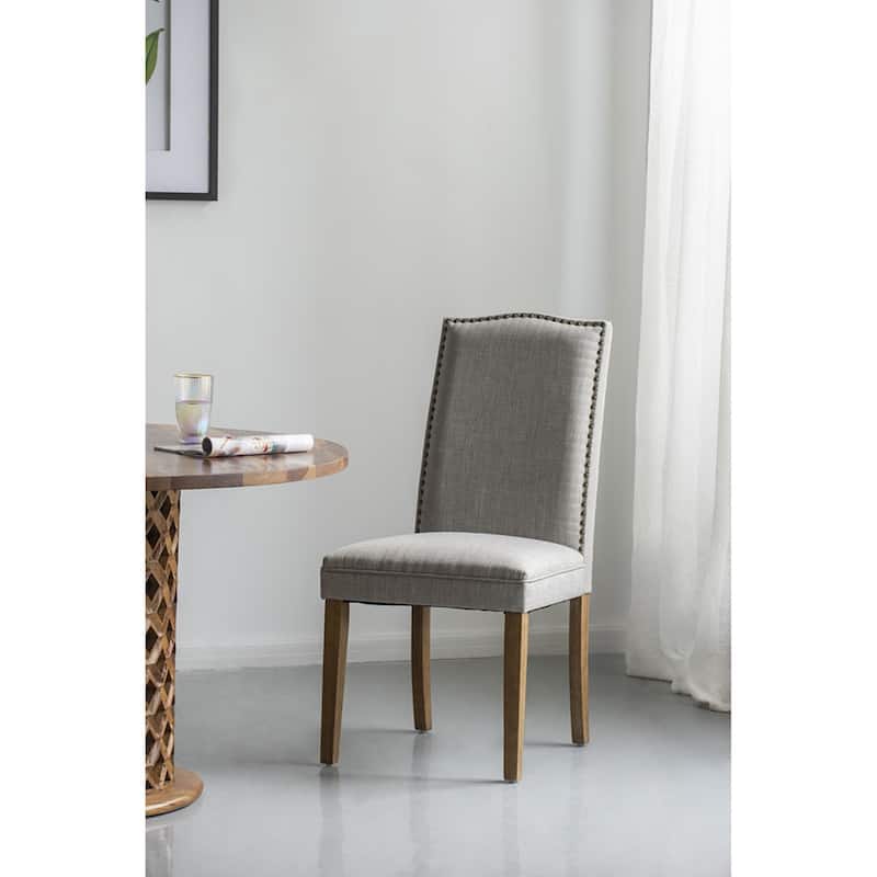 Arched Back With Nail Head Wooden Dining Chairs 39.5" Gray Brown 2Ct
