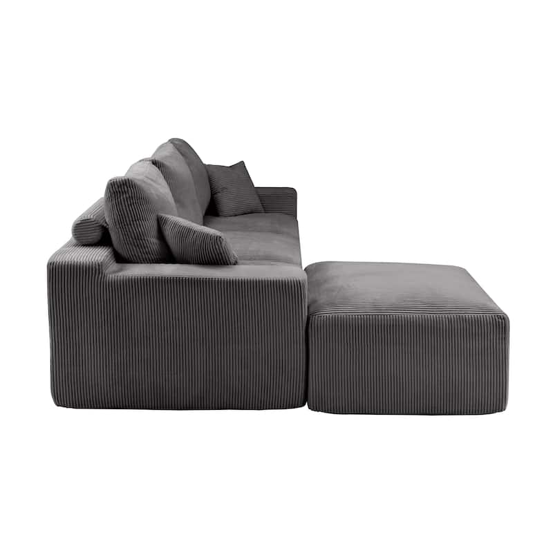 110" L-Shaped Modular Sectional Sofa 3-Seater Corduroy Couch with 2 Ottoman and 2 Pillows