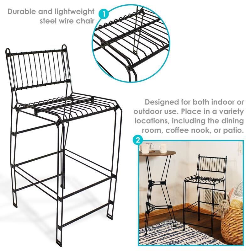 Indoor/Outdoor Modern Metal Wire Bar Stool - Black