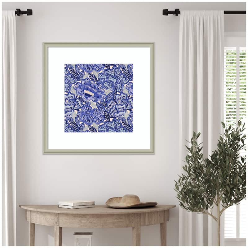 Kate and Laurel Framed Art Painted Flowers Blue by Carrie Cantwell