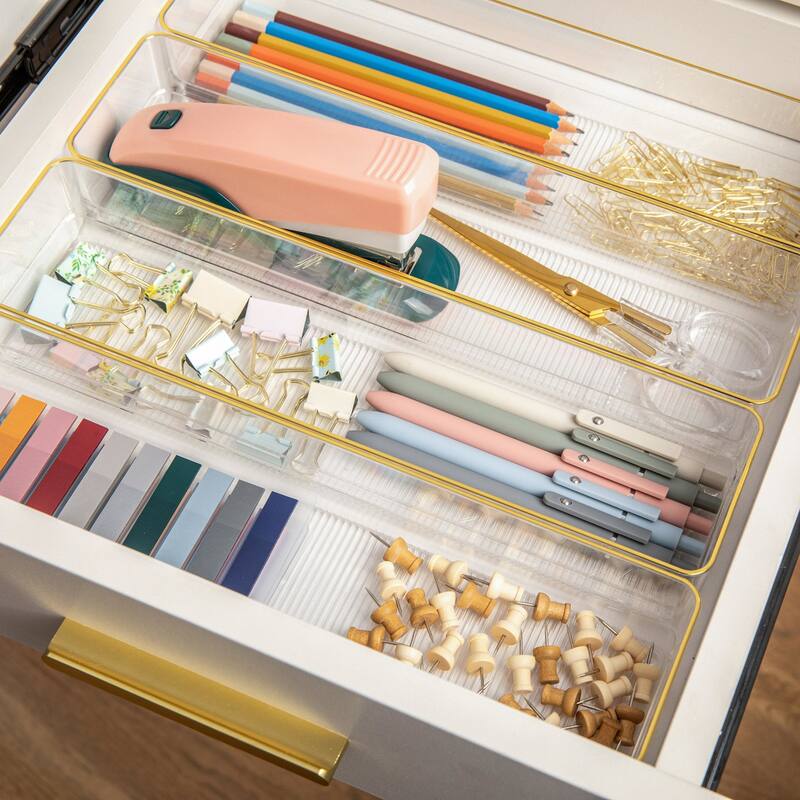 Flash Furniture BE-PB9050-G-8-MS Kerry 2" Tall Office Organizer Set - Clear / Gold