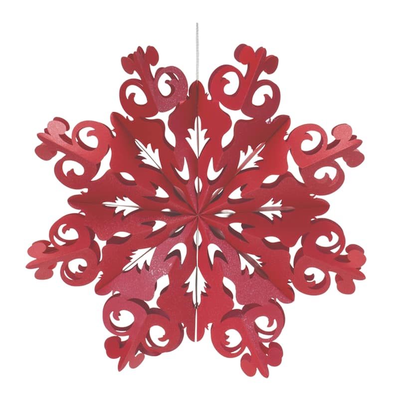 Set of 6 Red Paper Cut Out Snowflake Christmas Ornaments 15.75"