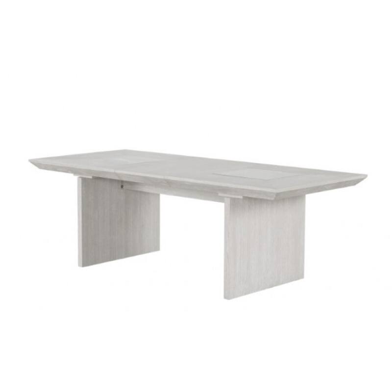 Diaz 72-90 Inch Extendable Dining Table, Glass and Light Gray Wood