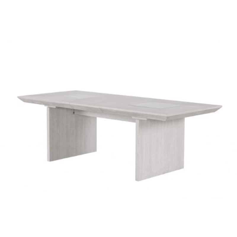 Diaz 7pc Dining Table Set, Extendable Leaf, 6 Fabric Chair, Gray Wood