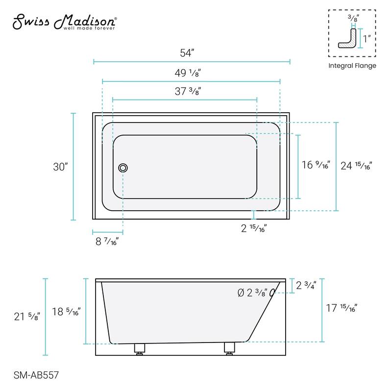 Voltaire 54" X 30" Alcove Bathtub with Apron