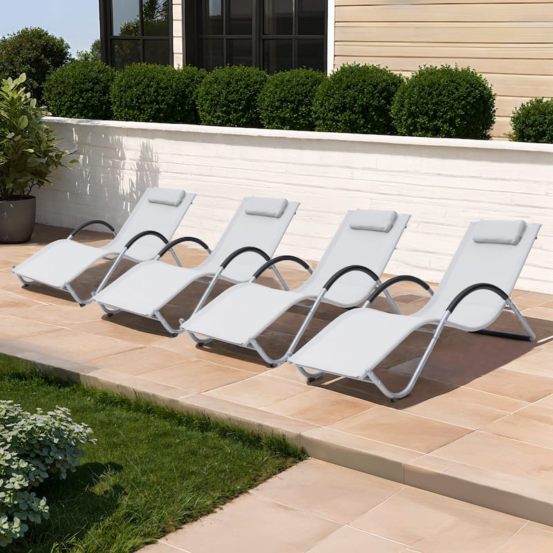 Outdoor Patio Lounger Chaise Lounges Curved Sunbathing Pool Recliner Chair - Light Gray, 4-piece