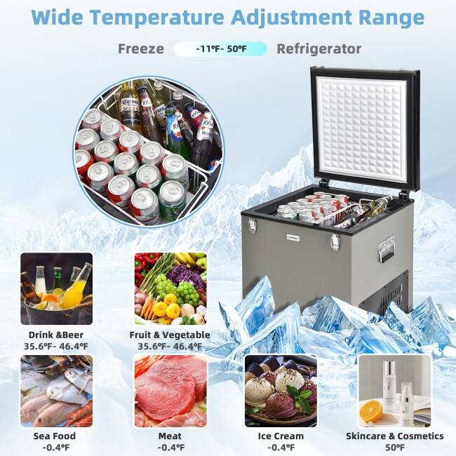 68 Quart Portable Car Refrigerator with Powerful Compressor and Ultra-Silent Cooling for Outdoor Trips