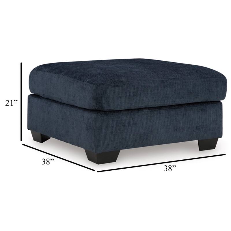 Avie Oversized Ottoman, Faux Wood Details, Navy Blue Polyester 38 Inch