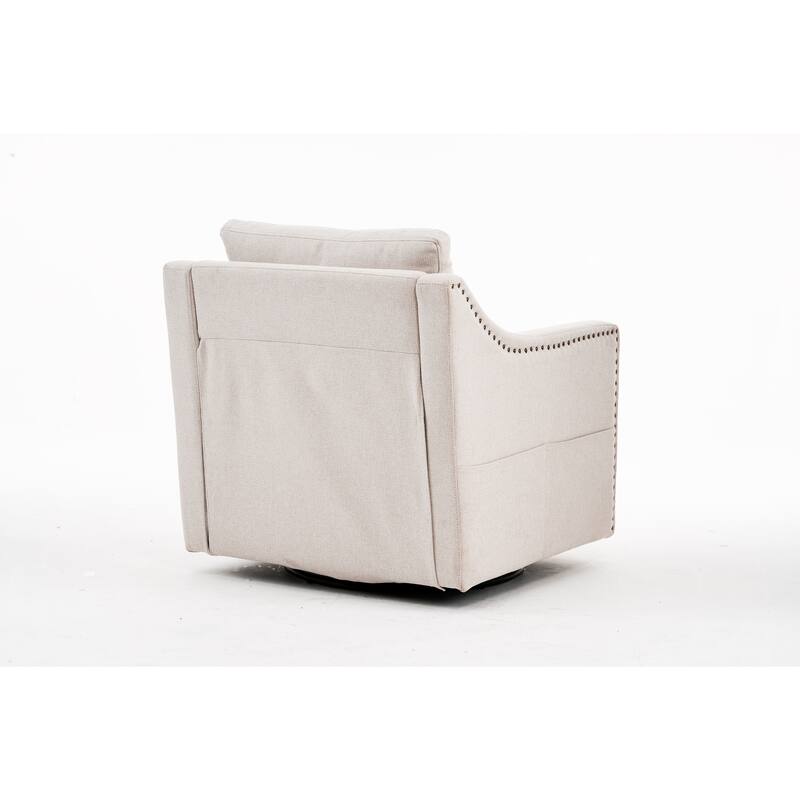 360° Swivel Accent Chair with 1 Back Pillow, Teddy Upholstered Reading Chair with Rivet Trim, Single Sofa Chair for Living Room