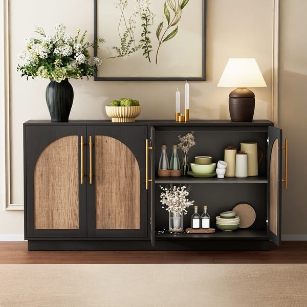slide 2 of 18, Double Layered 4 Doors Cabinet Modern Arched Design Storage Cabinet