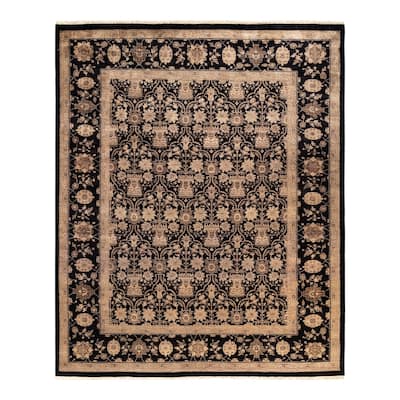 Overton Hand Knotted Wool Vintage Inspired Modern Contemporary Eclectic Black Area Rug - 8'1" x 9'10"
