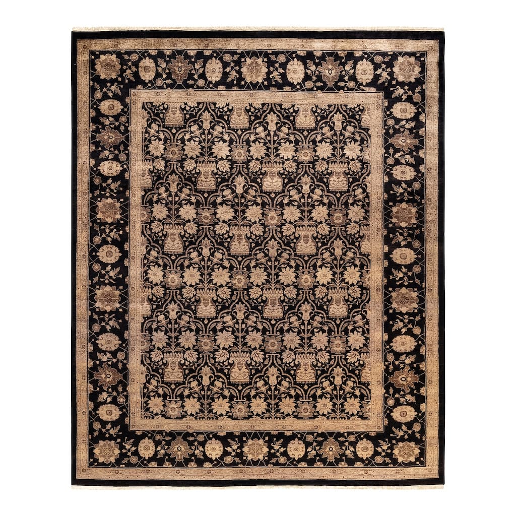 Overton Hand Knotted Wool Vintage Inspired Modern Contemporary Eclectic Black Area Rug - 8'1" x 9'10"