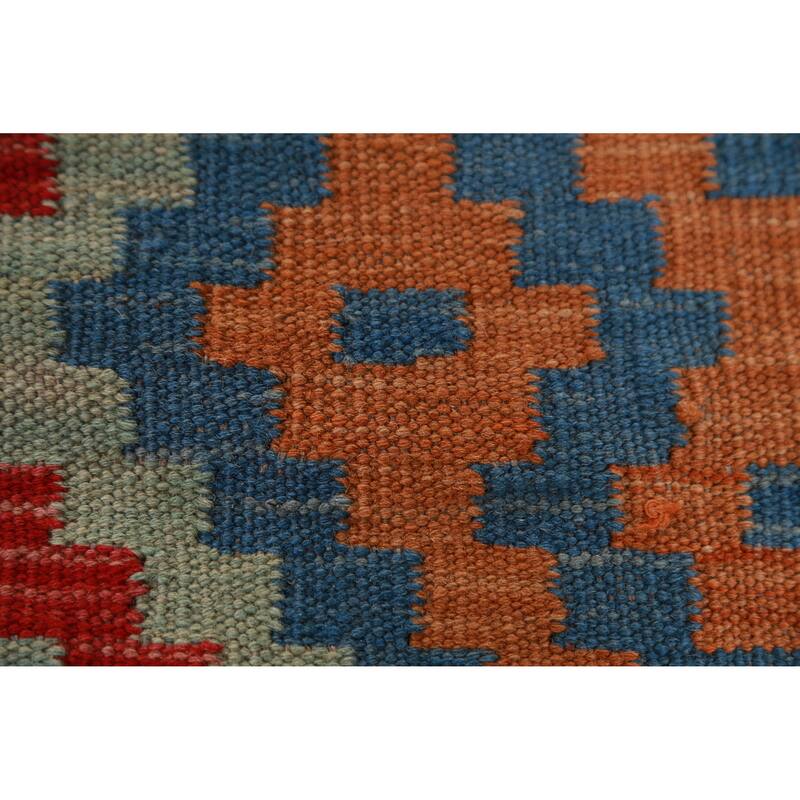 Hand Woven Oriental 100% Wool Carpet Southwestern Geometric Multi-Colored Kilim Area Rug - 8' 2'' X 6' 0''