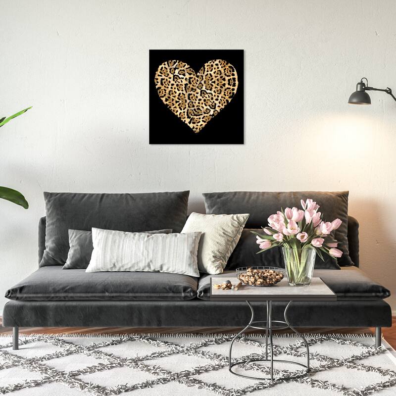 Wynwood Studio Canvas Fashion and Glam Heart Cheetah Print Gold and Metallic Gold Glam Wall Art Canvas Print - 20 x 20