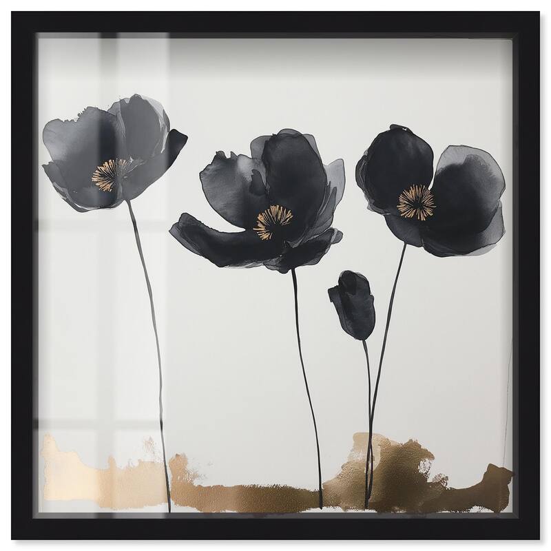 Nocturnal Flowers I Shadowbox by Art Remedy - Black - 24" x 24"