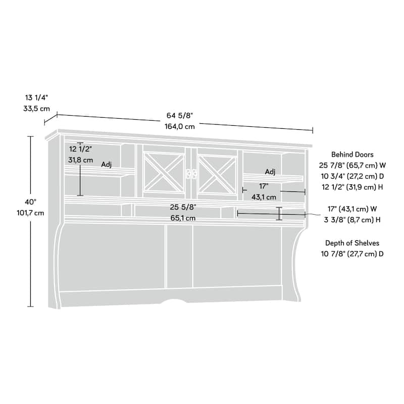 Wood Hutch with Adjustable Shelves, Brown - 64.57" W x 13.19" D x 40.04" H