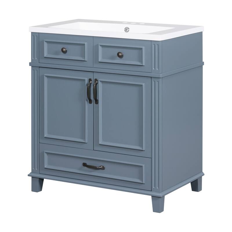 30-Inch Blue Modern Bathroom Vanity with Resin Sink, Soft-Close Doors & Multi-Purpose Storage Cabinet