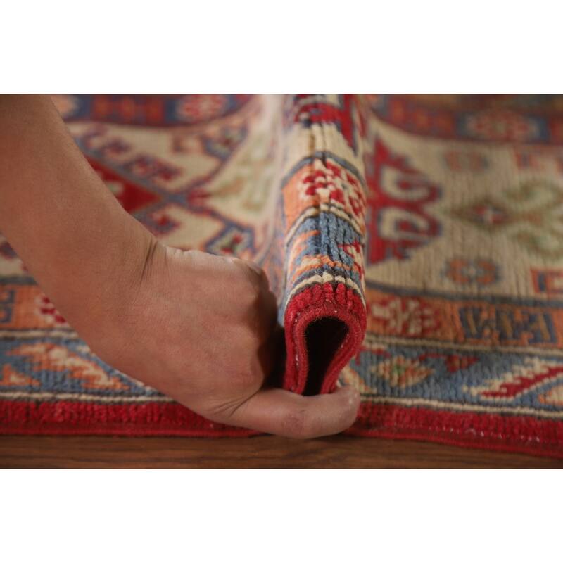 Hand Knotted Oriental 100% Wool Carpet Traditional Geometric Red Kazak Area Rug - 10' 0'' X 6' 11''