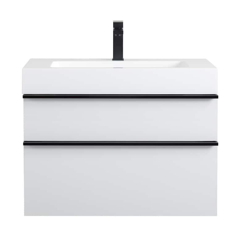 30" Wall Mounted Bathroom Vanity with Integrated Acrylic Sink, 2 Soft-Close Drawers