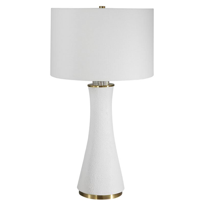 Porch & Den Matte White Textured Ceramic and Crystal Table Lamp