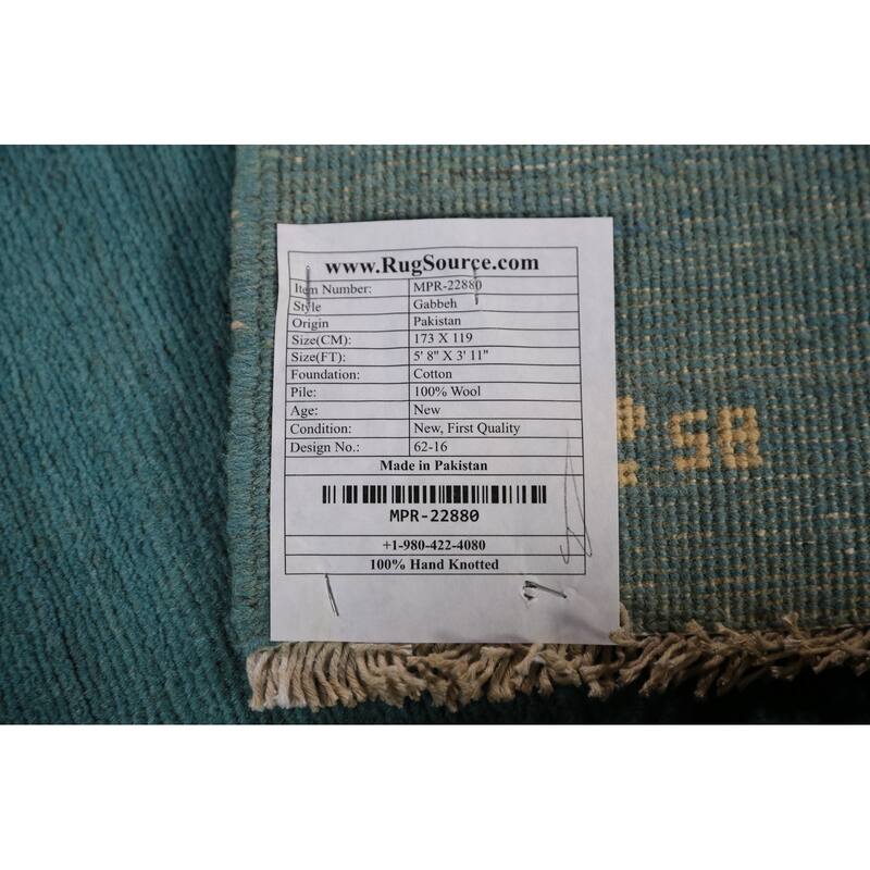 Modern Teal Gabbeh Oriental Area Rug Handmade Wool Carpet - 3'11" x 5'8"