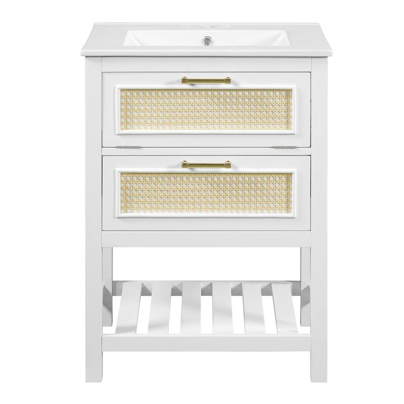 24" Bathroom Vanity Set with Rectangle Integrated Ceramic Sink for Small and Medium Restroom