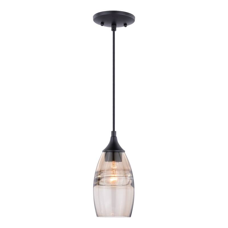 Bronze Mini Pendant Light - Amber Glass Ceiling Fixture, Adjustable Height, Dimmable - 72.75