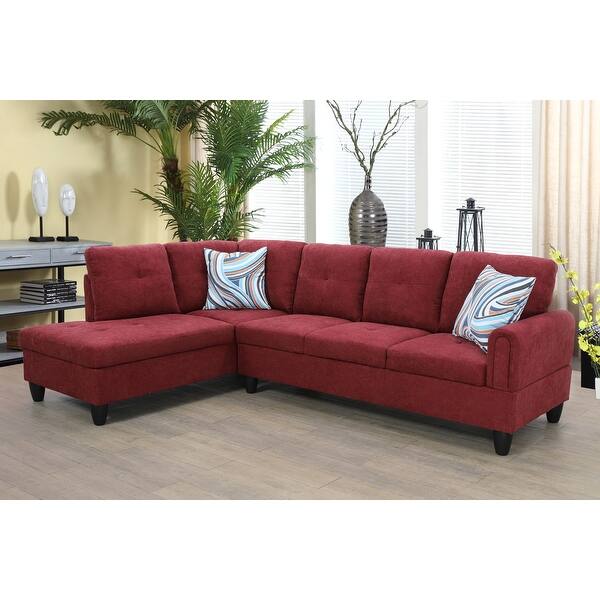 2-Pieces Sectional Sofa & Chaise,Burgundy,Flannelette(09704A-2) - Bed ...