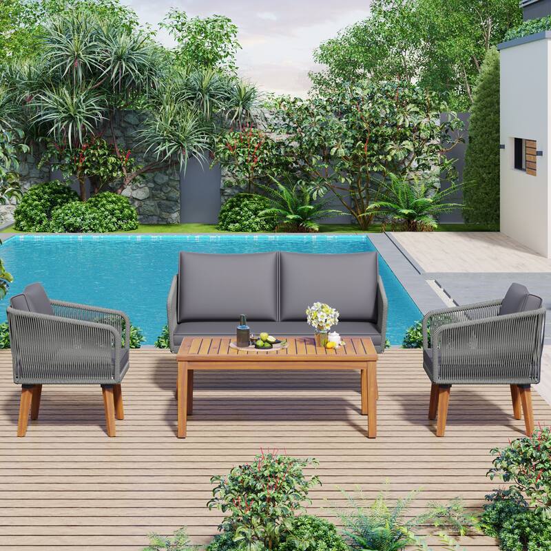 4-Piece Outdoor Patio Conversation Set with Table,Cushions, for Backyard