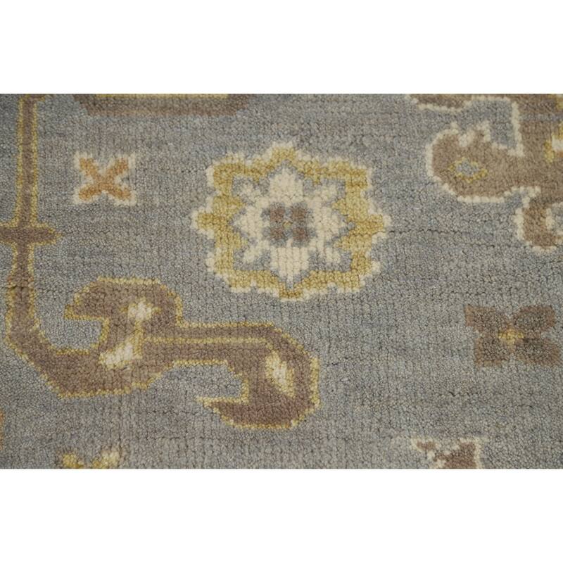 Light Blue & Ivory Oushak Indian Area Rug Handmade Wool Carpet - 9'1" x 11'11"