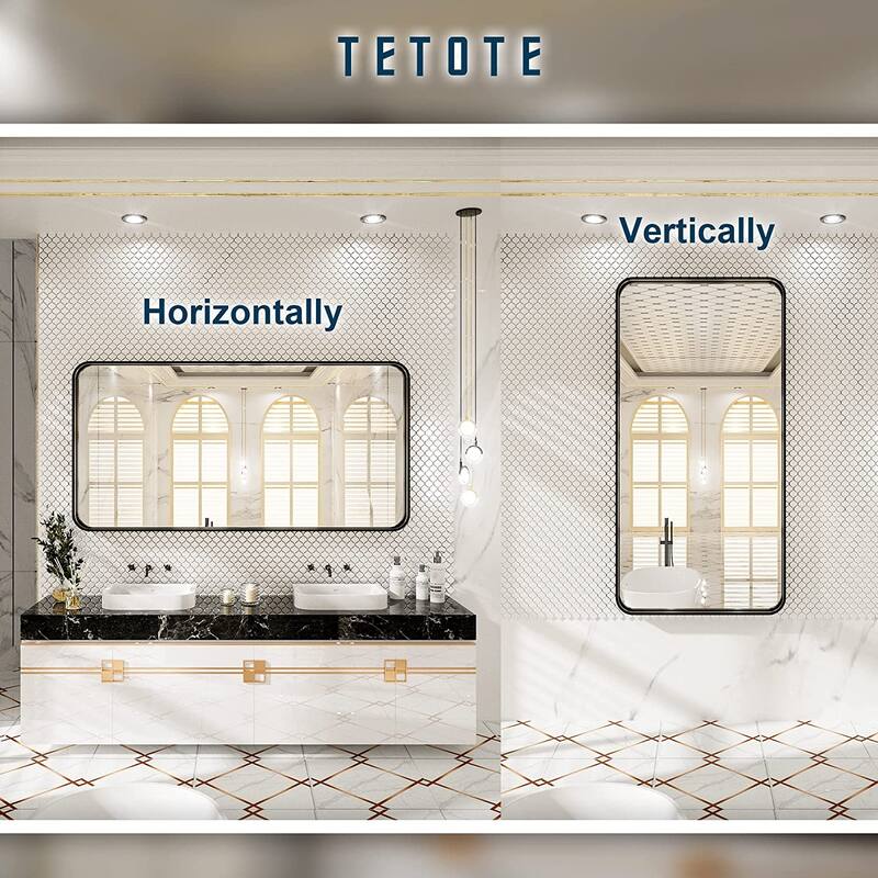 TETOTE Modern Metal Frame Wall Mounted Hanging Bathroom Vanity Mirror