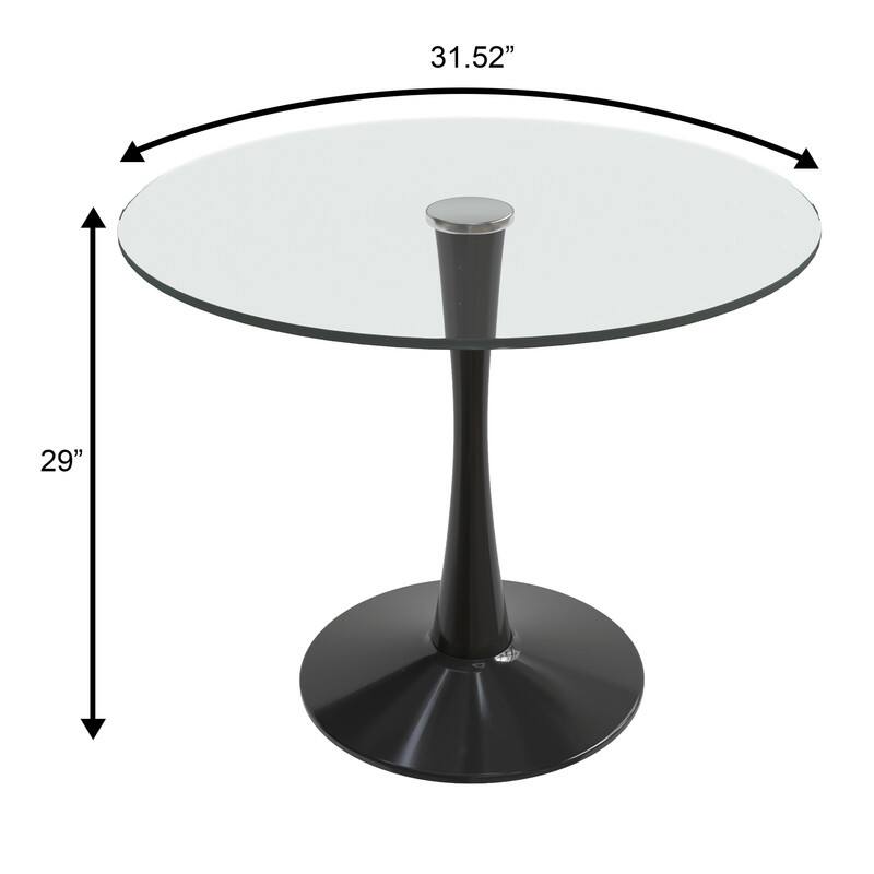 Bristol Round Dining Table with Glass Top and Steel Pedestal Base for Kitchen and Dining Room