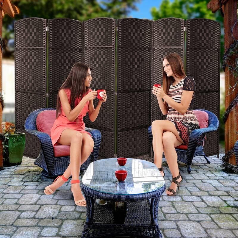 Extra Wide Diamond Weave Fiber Room Divider, 6 Panel Privacy Screen