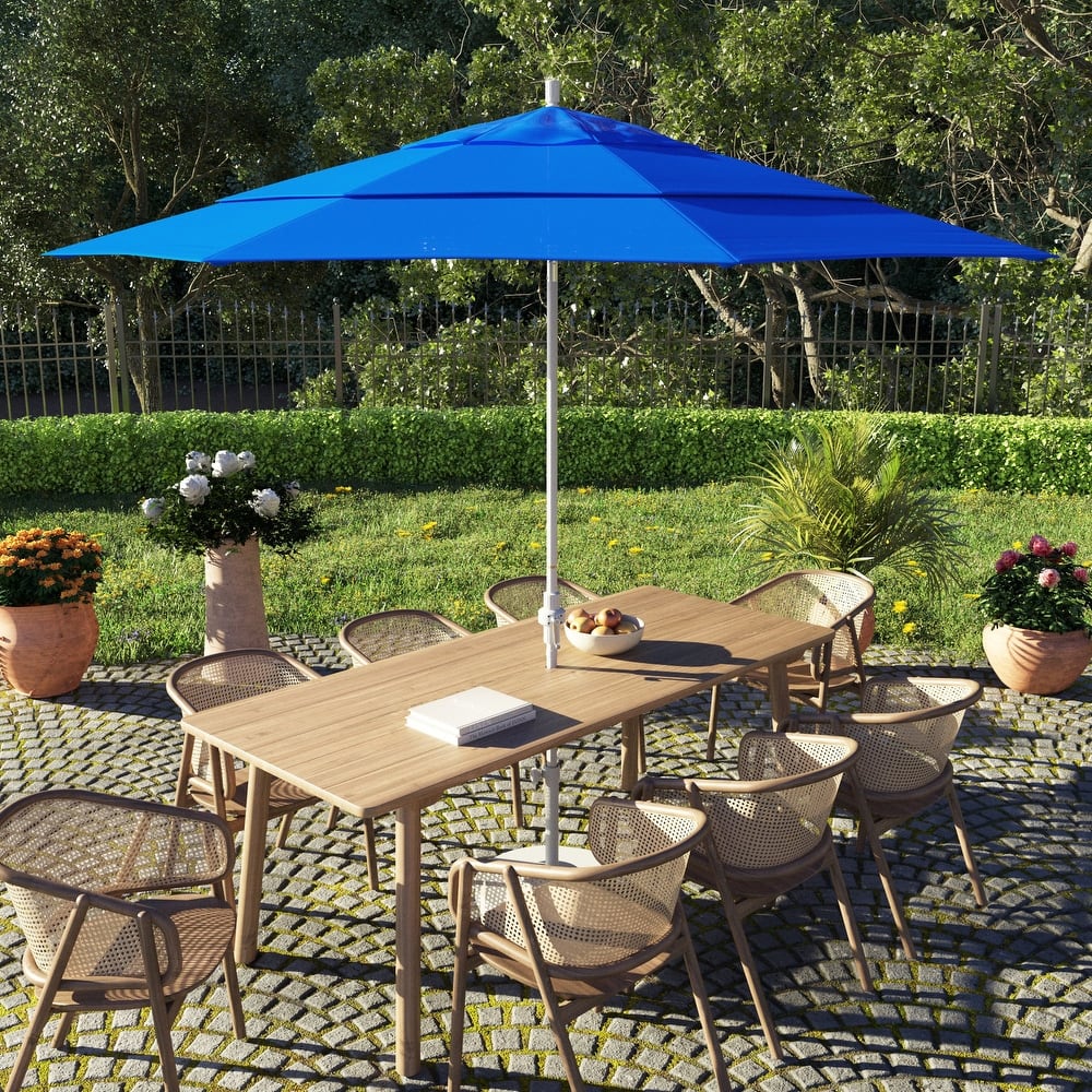 California Umbrella 11' Sun Master Patio Umbrella White Aluminum Pole Fiberglass Ribs Crank Lift Tilt, Olefin