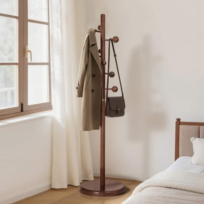 Solid Wood Coat Rack Freestanding Coat Tree Stand with 9 Hooks - 72.4"H x 15.4"W