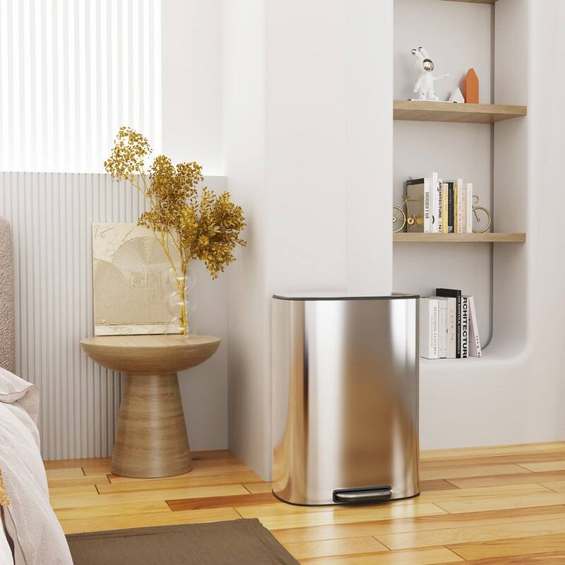 Black Grey 13 Gallon 50L Step-on Kitchen Trash Can with Soft Close for Home,Office