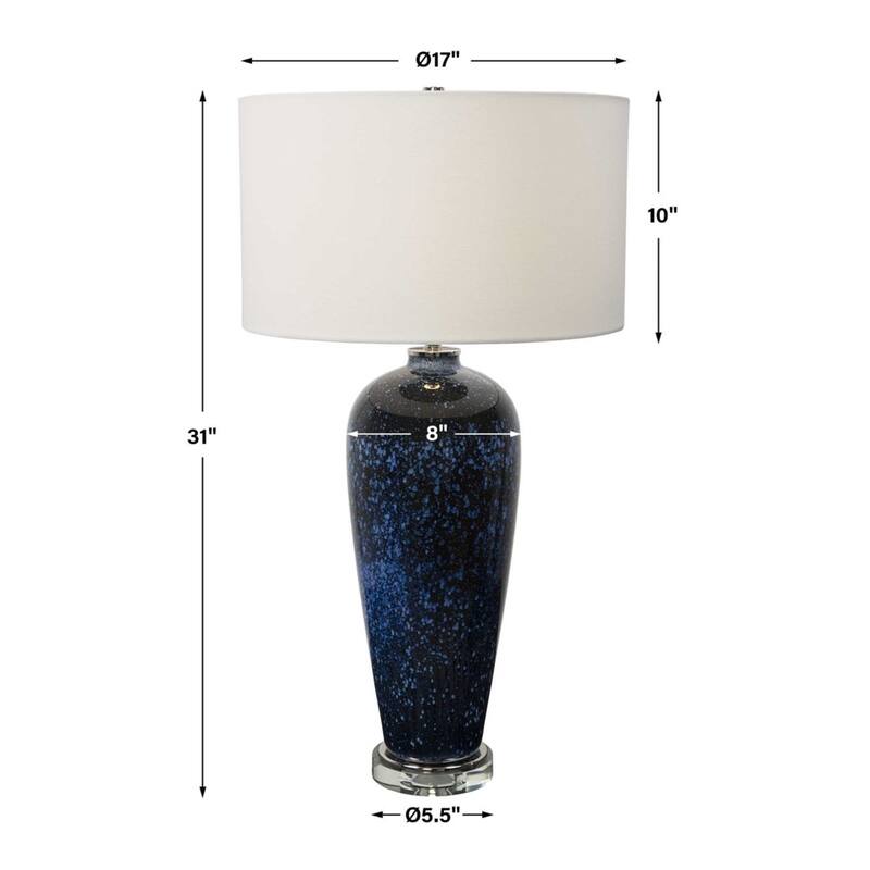 Art Glass Base Table Lamp with White Drum Shade - 31'' - Blue