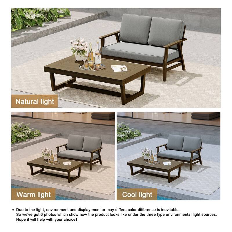 Modern Wood Outdoor Patio Sofa Loveseat with Cushion