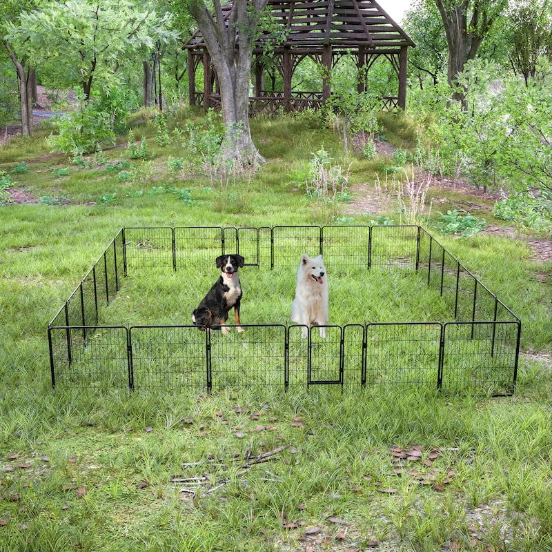 Foldable Dog Playpen - 24-Panel Pet Fence with Lockable Door for All Dog Sizes, Ideal for Outdoor, RV & Camping