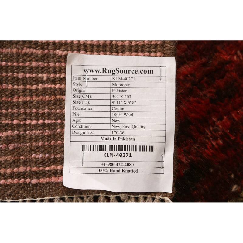 Checkered Moroccan Area Rug Hand-Knotted Wool Carpet - 6'8" x 9'11"