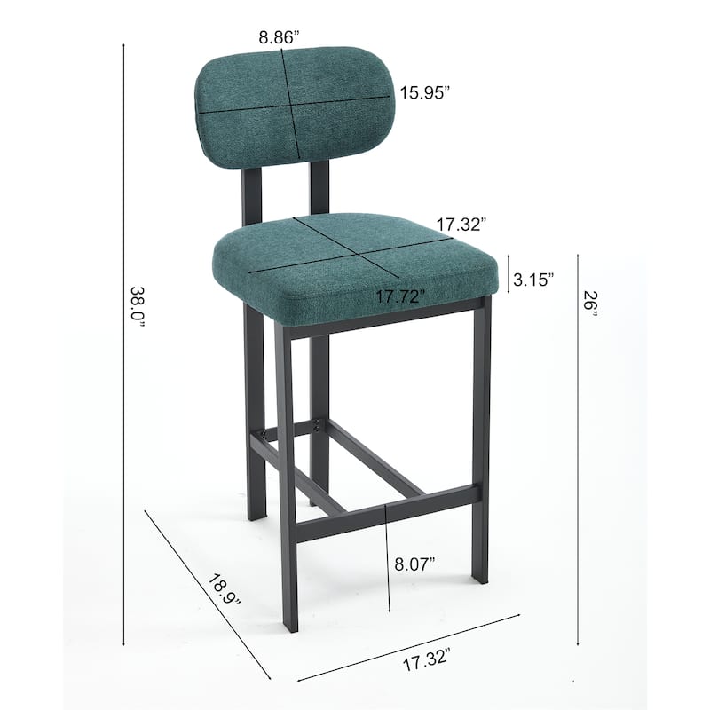 Modern Upholstered Fabric Barstools with Metal Legs (Set of 2)